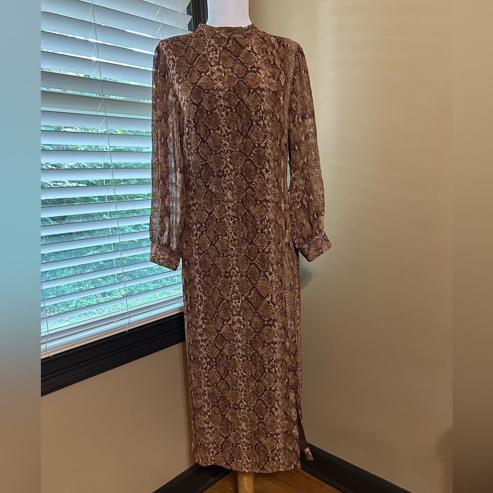 Collective Concepts Brown Snake Print Long Sleeve Dress - Picture 2 of 4